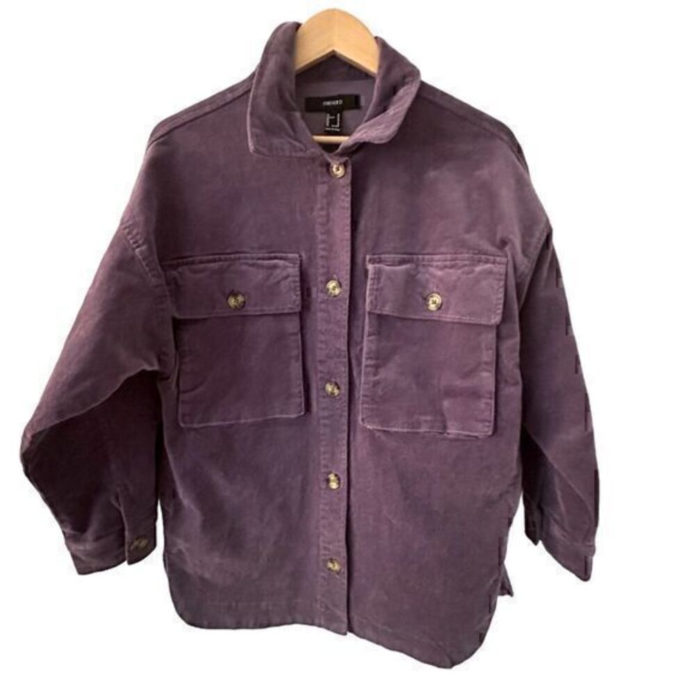 Forever 21 Purple Corduroy Button Up Stretchy Oversized Shacket Pockets Size M